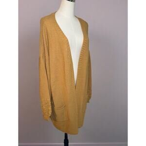Fall Oversized Cardigan Sweater Golden Yellow Size 2X Comfy Cottagecore Long